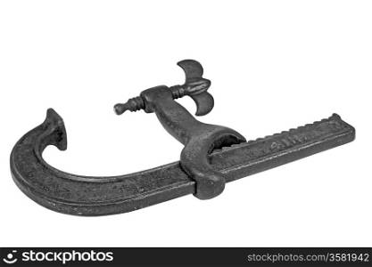vintage rusty clamp isolated over white background, clipping path
