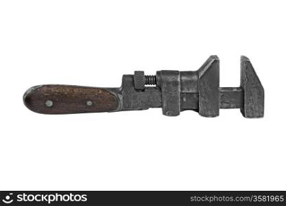 vintage rusty combination wrench over white background, clipping path