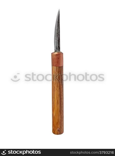 vintage rusty handmade paring knife over white, clipping path