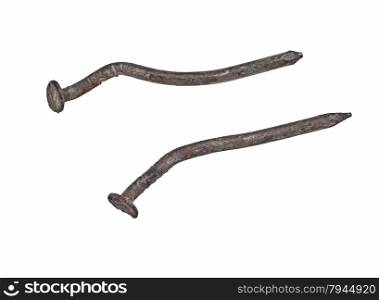 vintage rusty nails isolated over white, clipping path