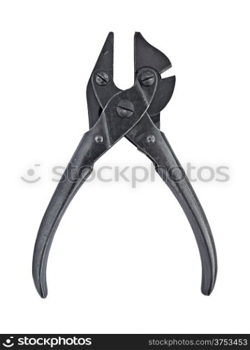 vintage rusty parallel pliers and cutters over white, clipping path