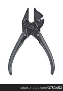 vintage rusty parallel pliers and cutters over white, clipping path