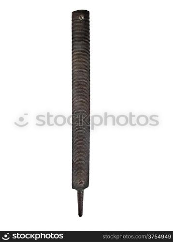 vintage rusty rasp file over white, clipping path