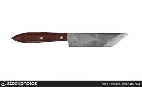 vintage rusty shoemaker knife over white, clipping path