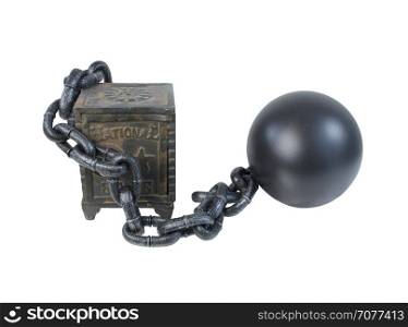 Vintage safe secured by ball and chain - path included