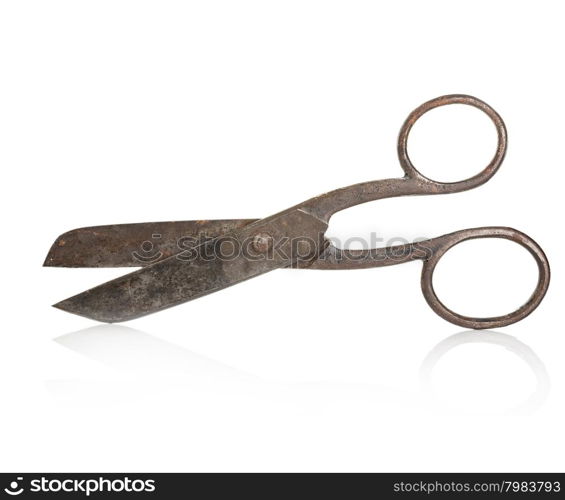 Vintage scissors close-up isolated on a white background