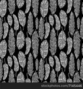 Vintage seamless pattern with hand-drawn feathers. Vintage seamless pattern with hand-drawn feathers on black