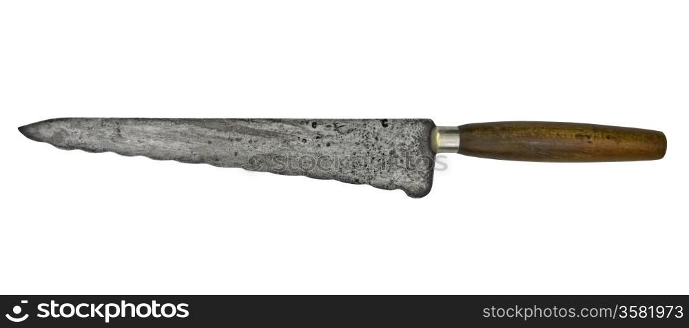 vintage serrated bread knife isolated over white background, clipping path