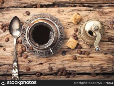 Vintage set with a cup of coffee
