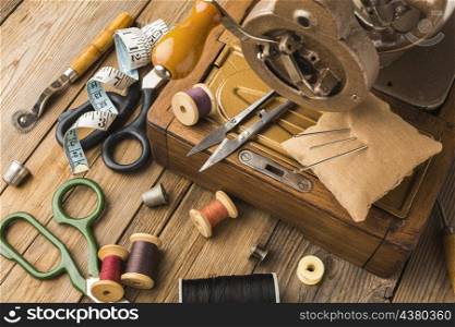vintage sewing machine with thread scissors