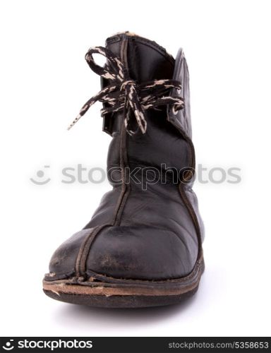 Vintage shabby child&rsquo;s boot isolated on white background cutout