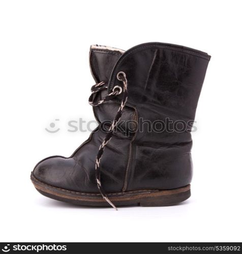 Vintage shabby child&rsquo;s boot isolated on white background cutout