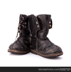 Vintage shabby child&rsquo;s boots isolated on white background cutout
