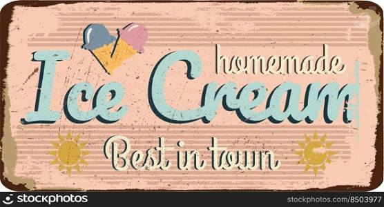 vintage shabby slightly rusty advertising banner. fresh natural delicious ice cream.vector illustration