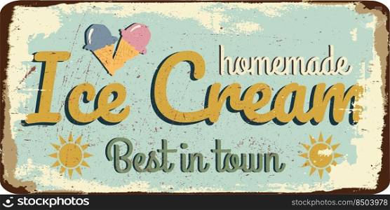 vintage shabby slightly rusty advertising banner. fresh natural delicious ice cream.vector illustration