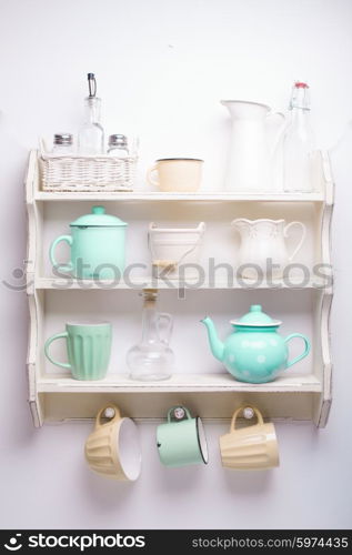 Vintage shelf in the kitchen, shabby chic style, retro toned