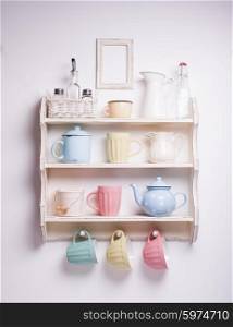 Vintage shelf in the kitchen, shabby chic style, retro toned