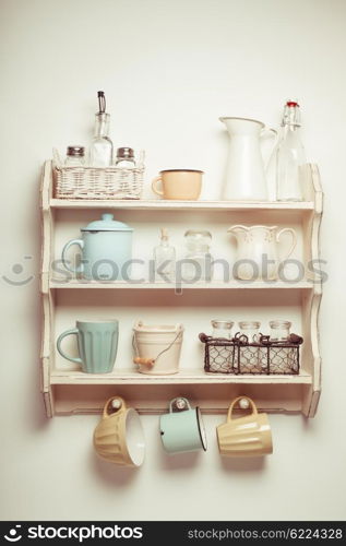 Vintage shelf in the kitchen, shabby chic style, retro toned