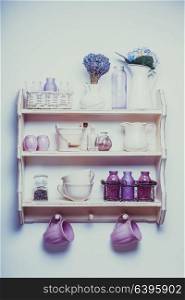 Vintage shelf in the kitchen, shabby chic style with lavender. The Vintage shelf