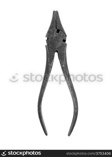 vintage side cutters joint pliers snips over white, clipping path
