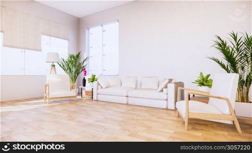 Vintage Sofa wooden japan design, on room interior wooden floor .3D rendering