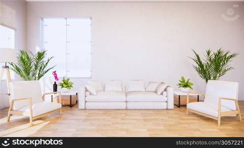 Vintage Sofa wooden japan design, on room interior wooden floor .3D rendering