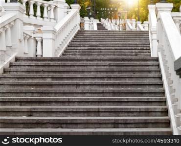 Vintage stairs in park alley, autumnal view of architectural feature