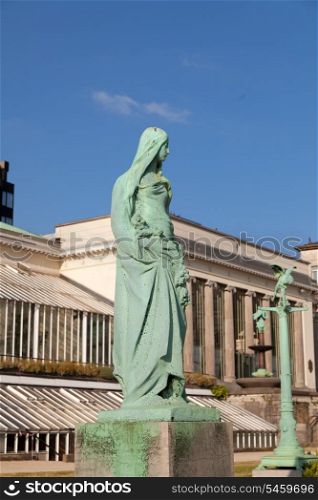 Vintage statue in the park Botanique, Brussels, Belgium