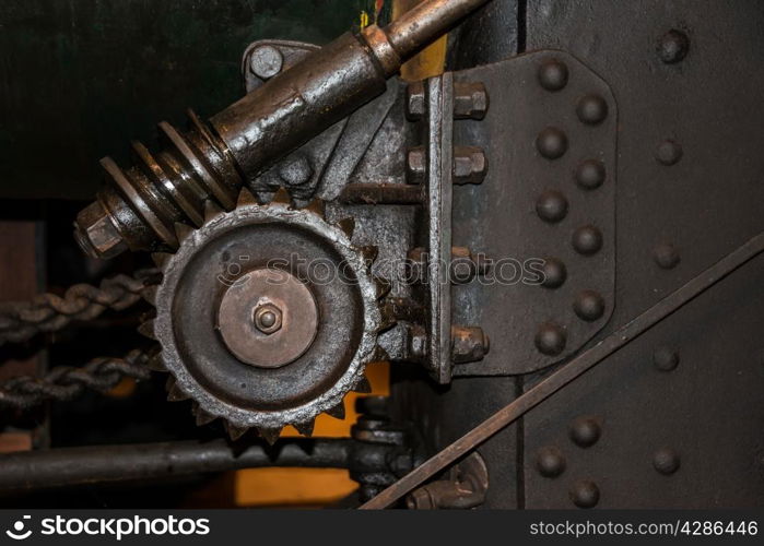 Vintage steering gear wheels on traction engine