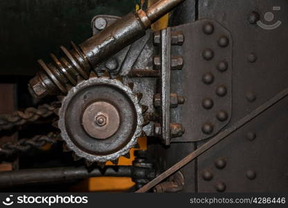Vintage steering gear wheels on traction engine