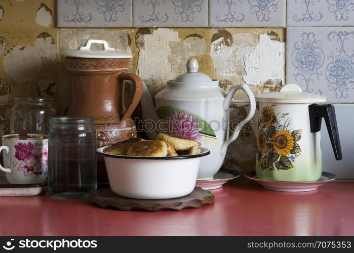 vintage still life with cheese cake