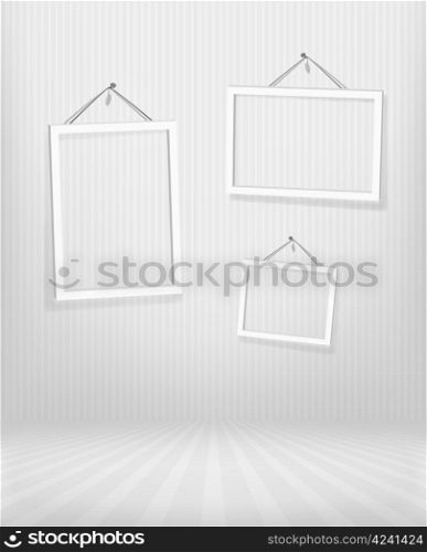 Vintage striped interior. EPS 10 vector illustration. Used transparency layer of wall, floor and shadows of frame. Contains mesh object