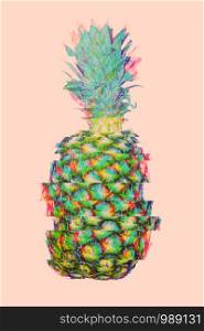 Vintage style background with pineapple with grunge glitch effect design.