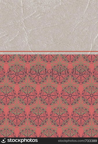 Vintage style invitation with floral patterns and paper texture.