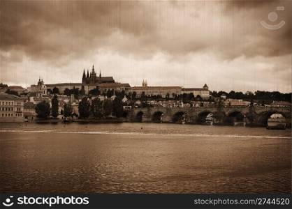 Vintage style photo of Charles bridge, Prague, Czech Republic