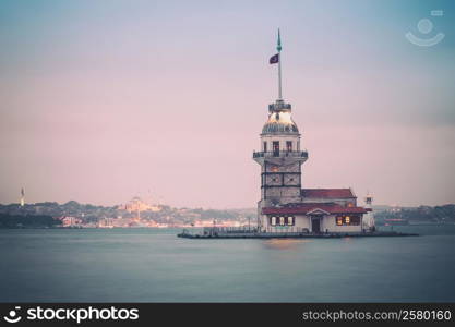 Vintage style photo of Maiden&rsquo;s Tower (Kiz Kulesi). Istanbul, Turkey