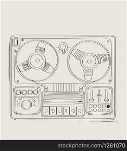 Vintage tape recorder vector sketch