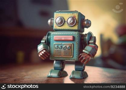 Vintage tin robot. Metal character. Generate Ai. Vintage tin robot. Generate Ai