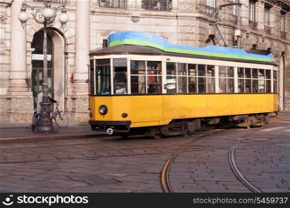 Vintage tram on the Milano street, Italy