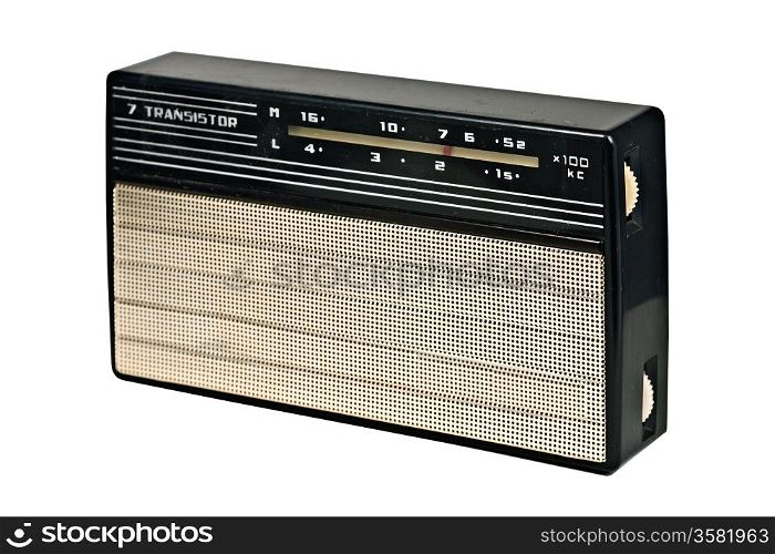 vintage transistor radio recevier isolated on white background,clipping path