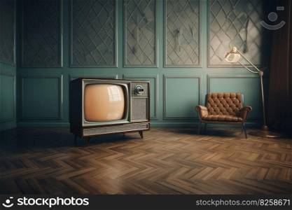 Vintage tv room. Home wall media. Generate Ai. Vintage tv room. Generate Ai