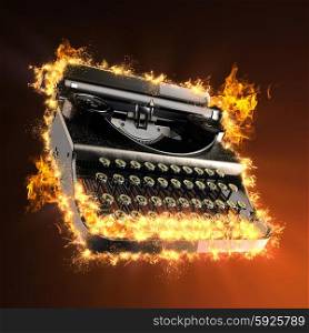 Vintage typewriter in fire
