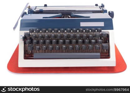 vintage typewriter isolated at white background, old styled retro machine
