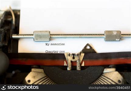 Vintage typewriter with a text that says my memories