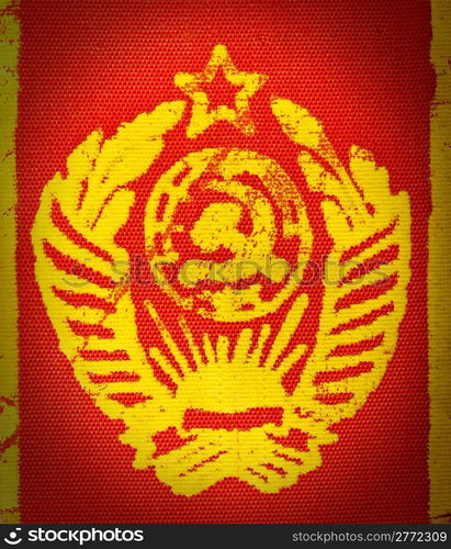 Vintage USSR State Emblem on printed on red fabric