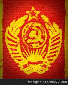 Vintage USSR State Emblem on printed on red fabric