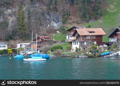 vintage village around lake Thun, Switzerland