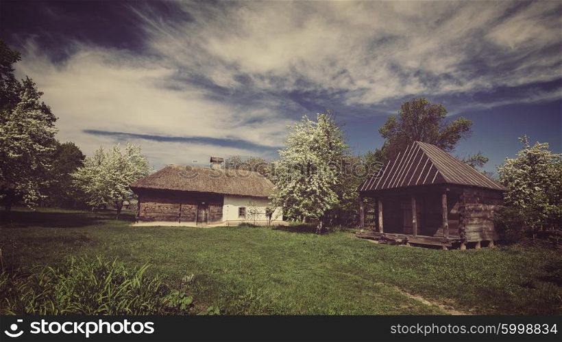 Vintage village house, abstract seasonal backgrounds