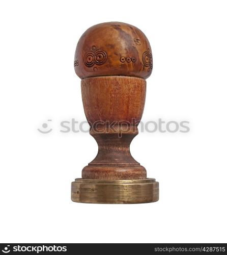 vintage wood and brass barista tamper over white, clipping path