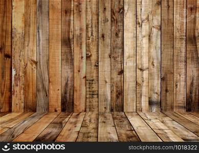 Vintage wood walls and wooden floors of empty and have copy space for design in your work concept.